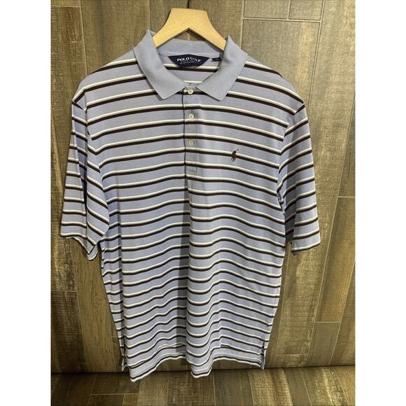 Ralph Lauren Polo Golf Blue,brown,white Stripes Pima Cotton Size L - Picture 1 of 6
